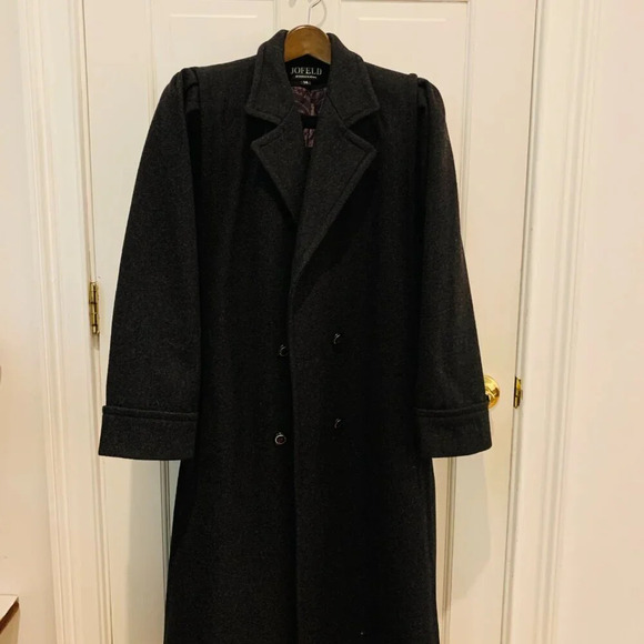 Vintage Jofeld Black Wool Double Breasted Long Dress Coat Size 14 Petite - Picture 14 of 16
